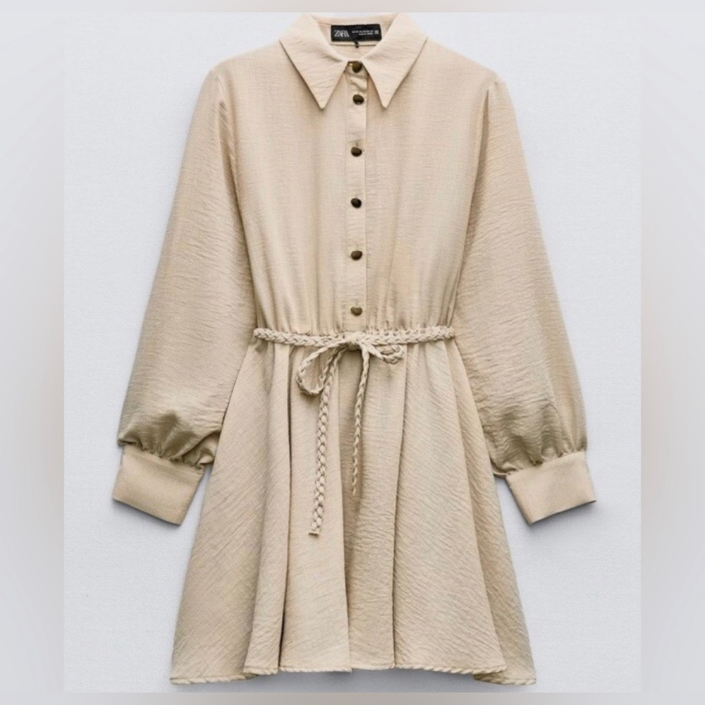 Zara Shirt Dress with Braided Belt NWT